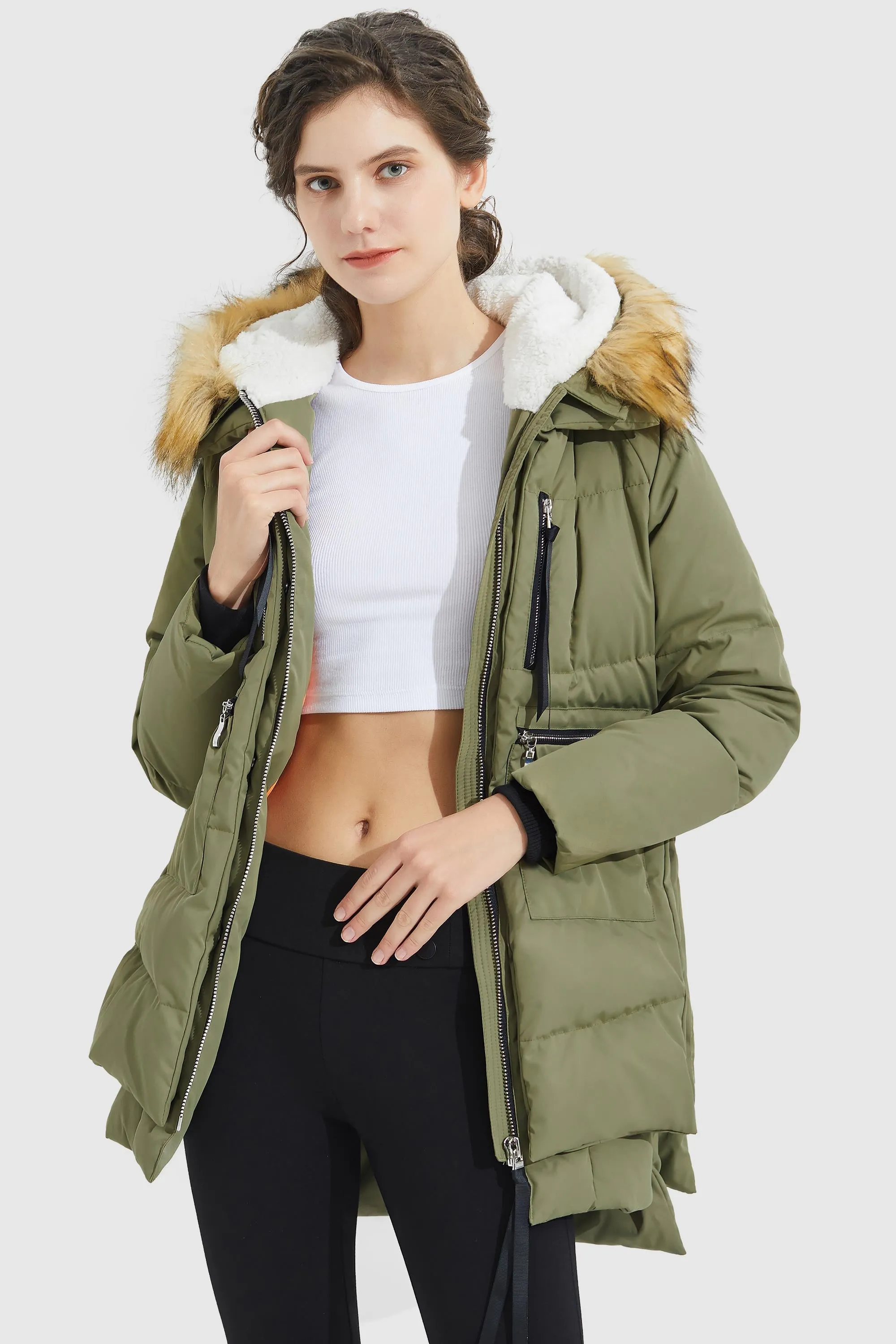 092 Classics Thickened Down Jacket with Faux Fur Hood