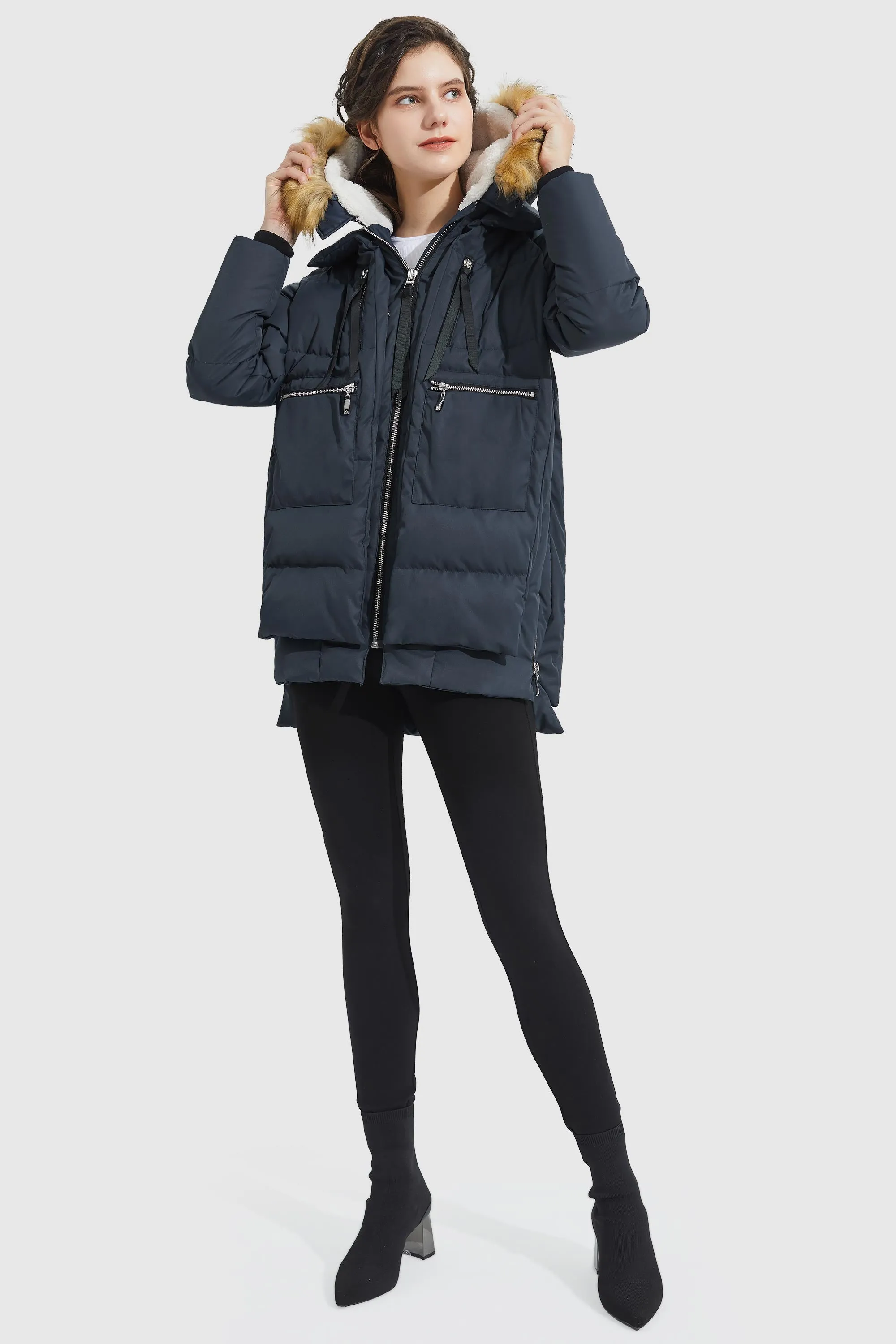 092 Classics Thickened Down Jacket with Faux Fur Hood