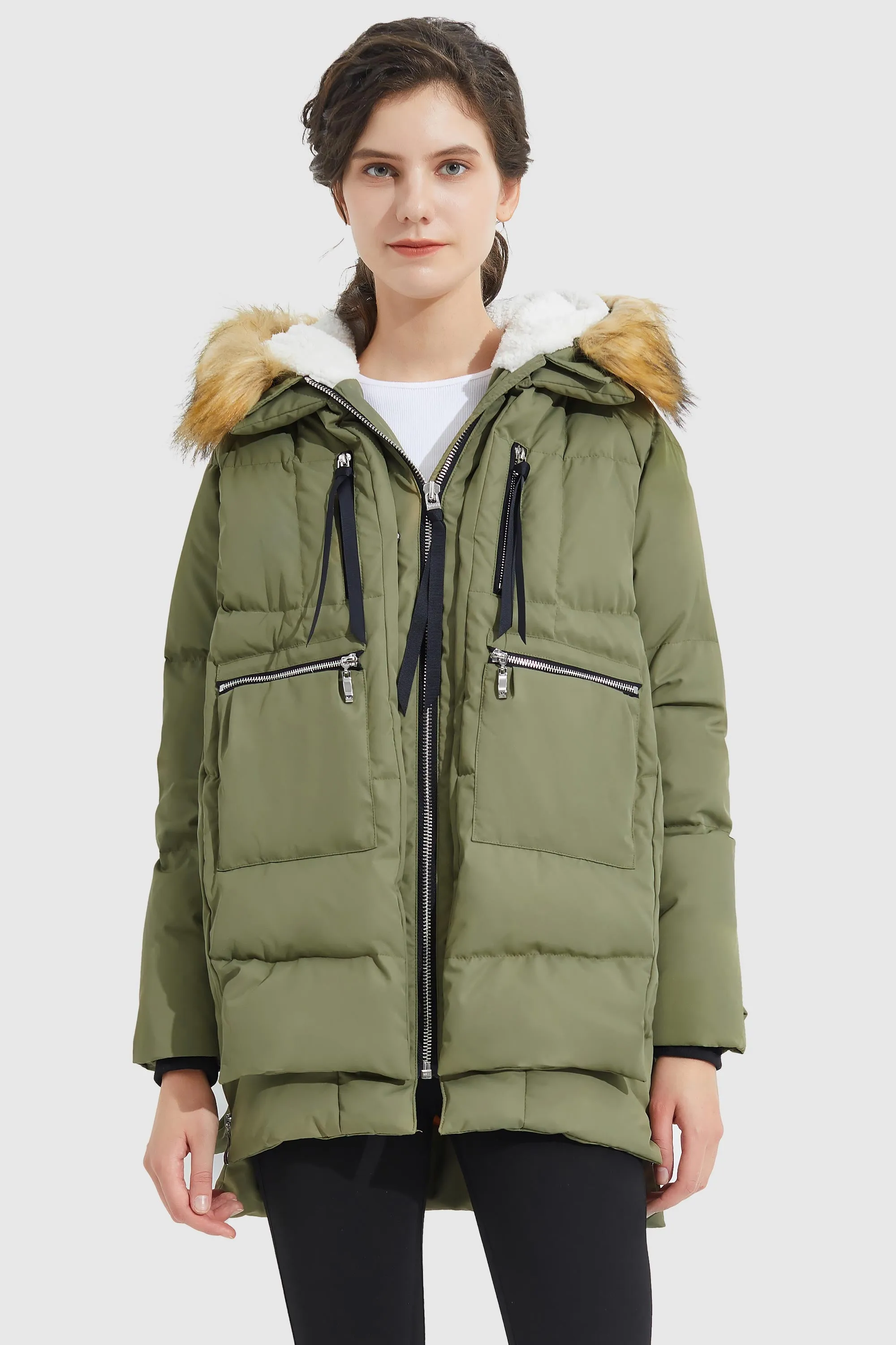 092 Classics Thickened Down Jacket with Faux Fur Hood