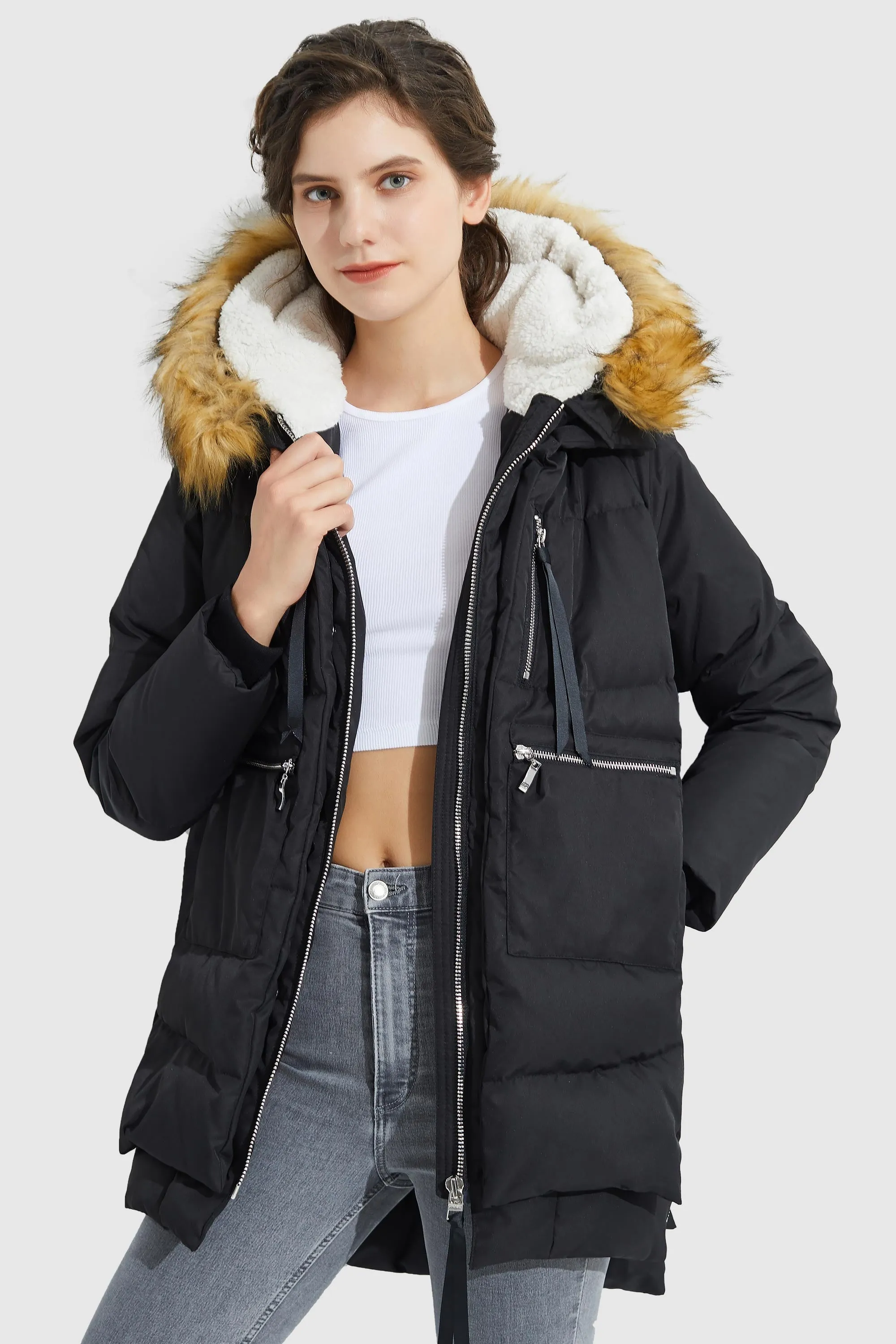 092 Classics Thickened Down Jacket with Faux Fur Hood