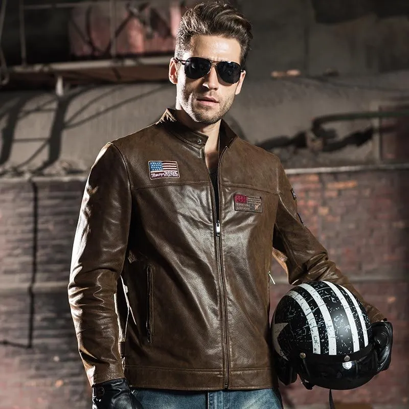 Air Force Pigskin Genuine Leather Motorcycle Jacket Coat for Men