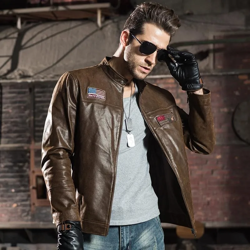 Air Force Pigskin Genuine Leather Motorcycle Jacket Coat for Men