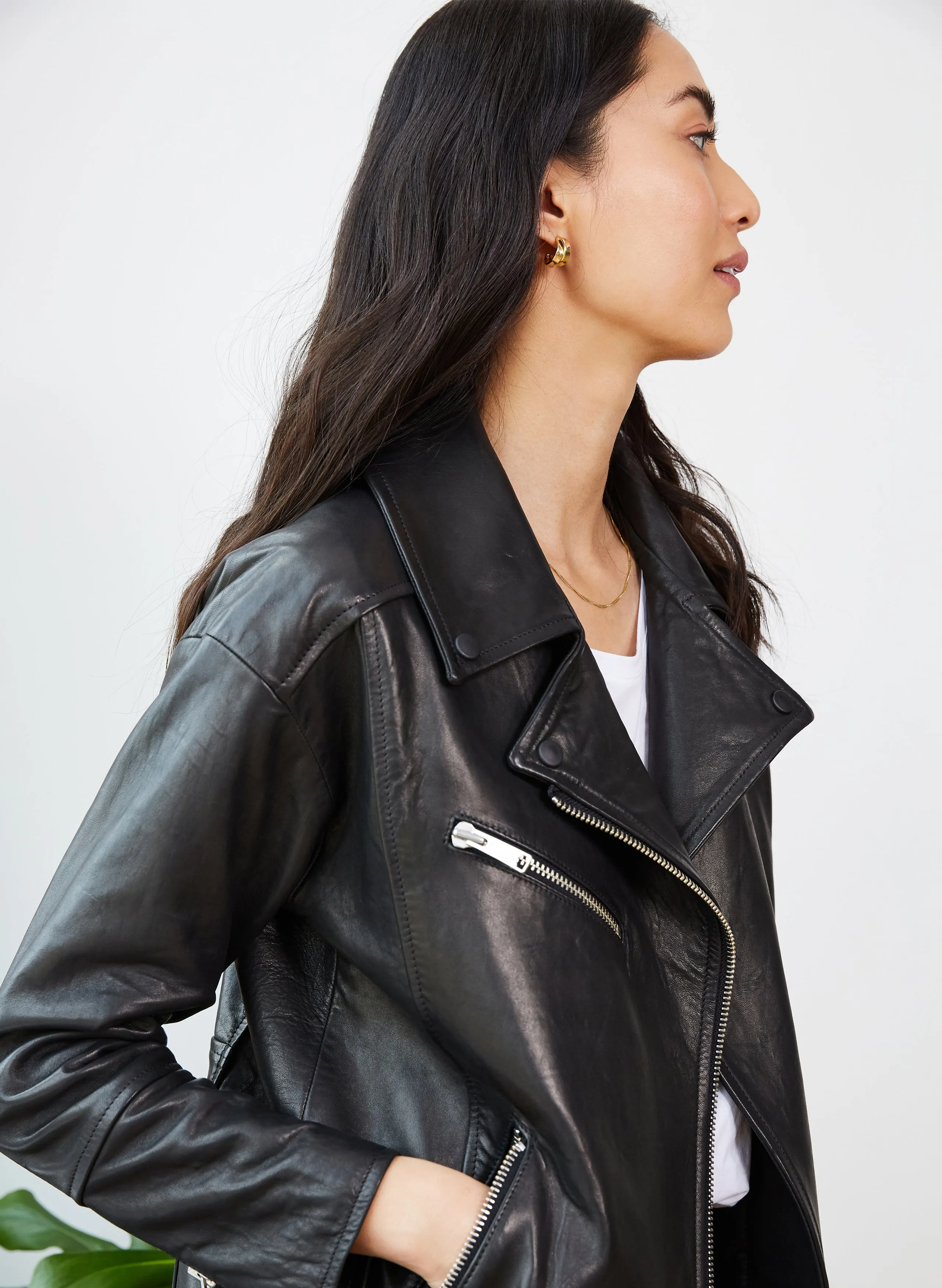 Alma Vegetable Tanned Leather Biker Jacket