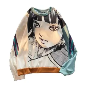 Anime Print Oversize Sweatshirt