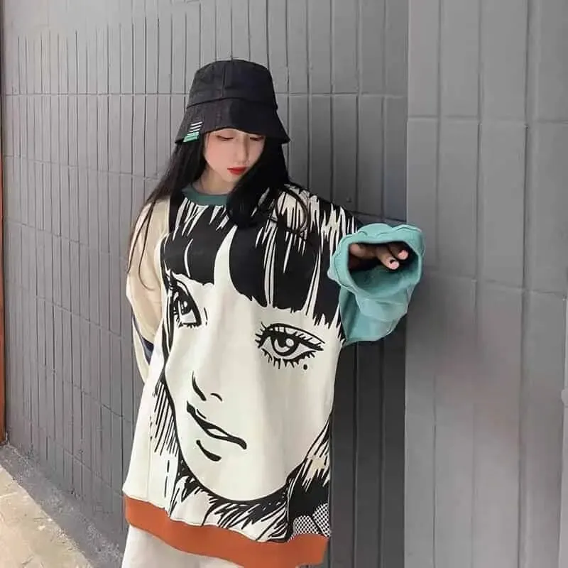 Anime Print Oversize Sweatshirt