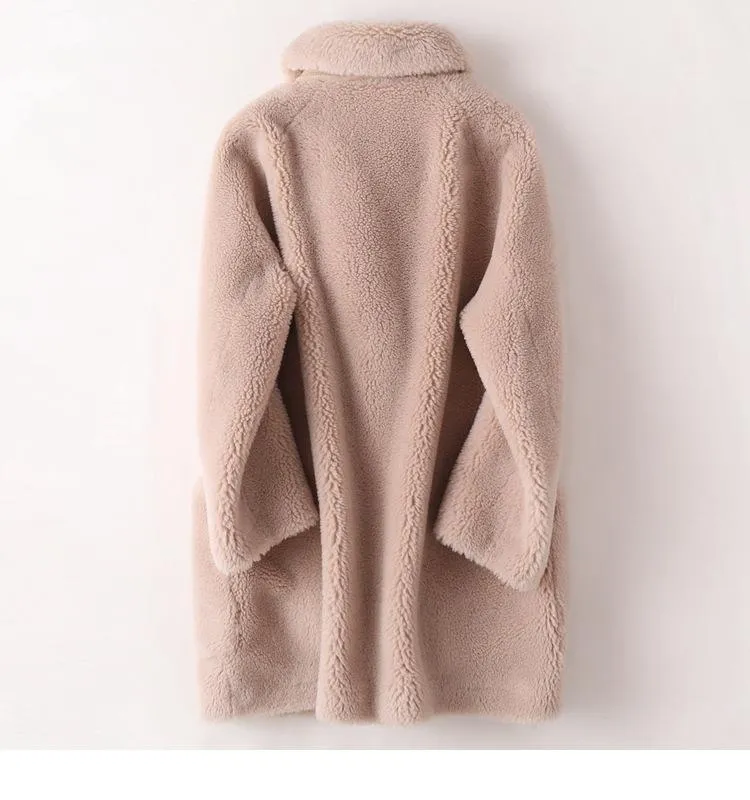 Autumn Winter Women's Sheep Shearling Wool Fur Trench Coats & Jackets