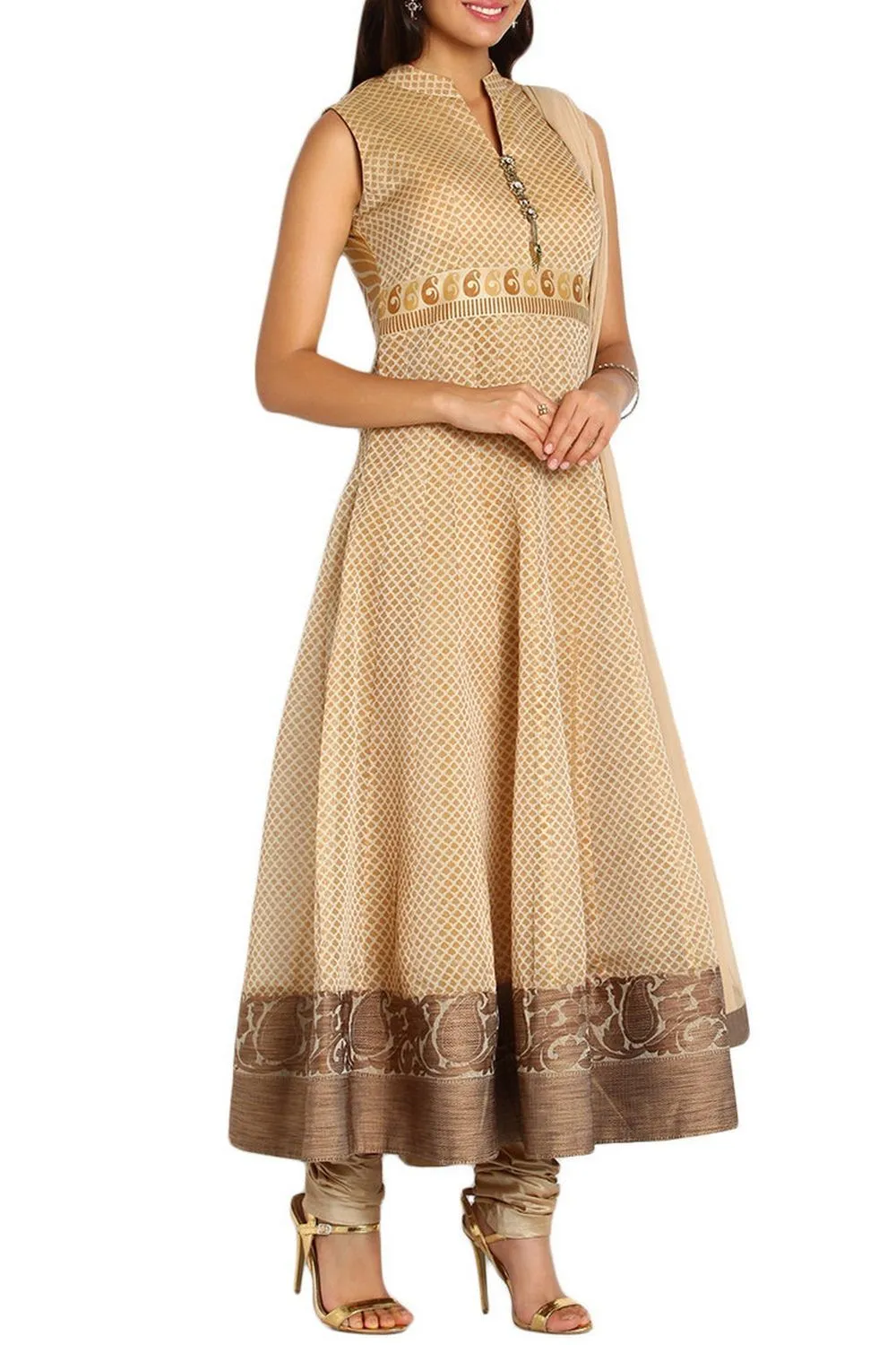 Beige Anarkali Suit Set