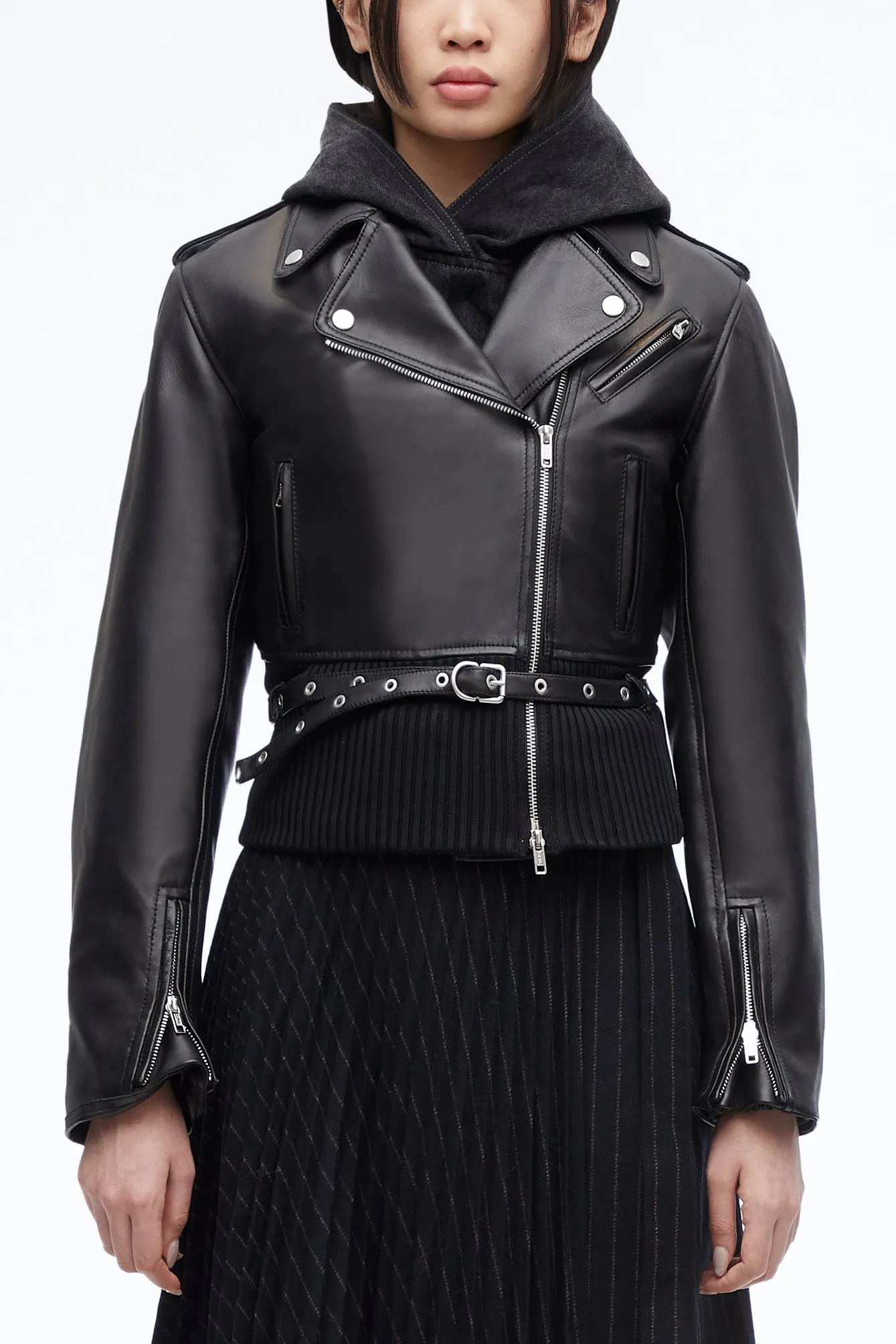 Belted Leather Biker Jacket