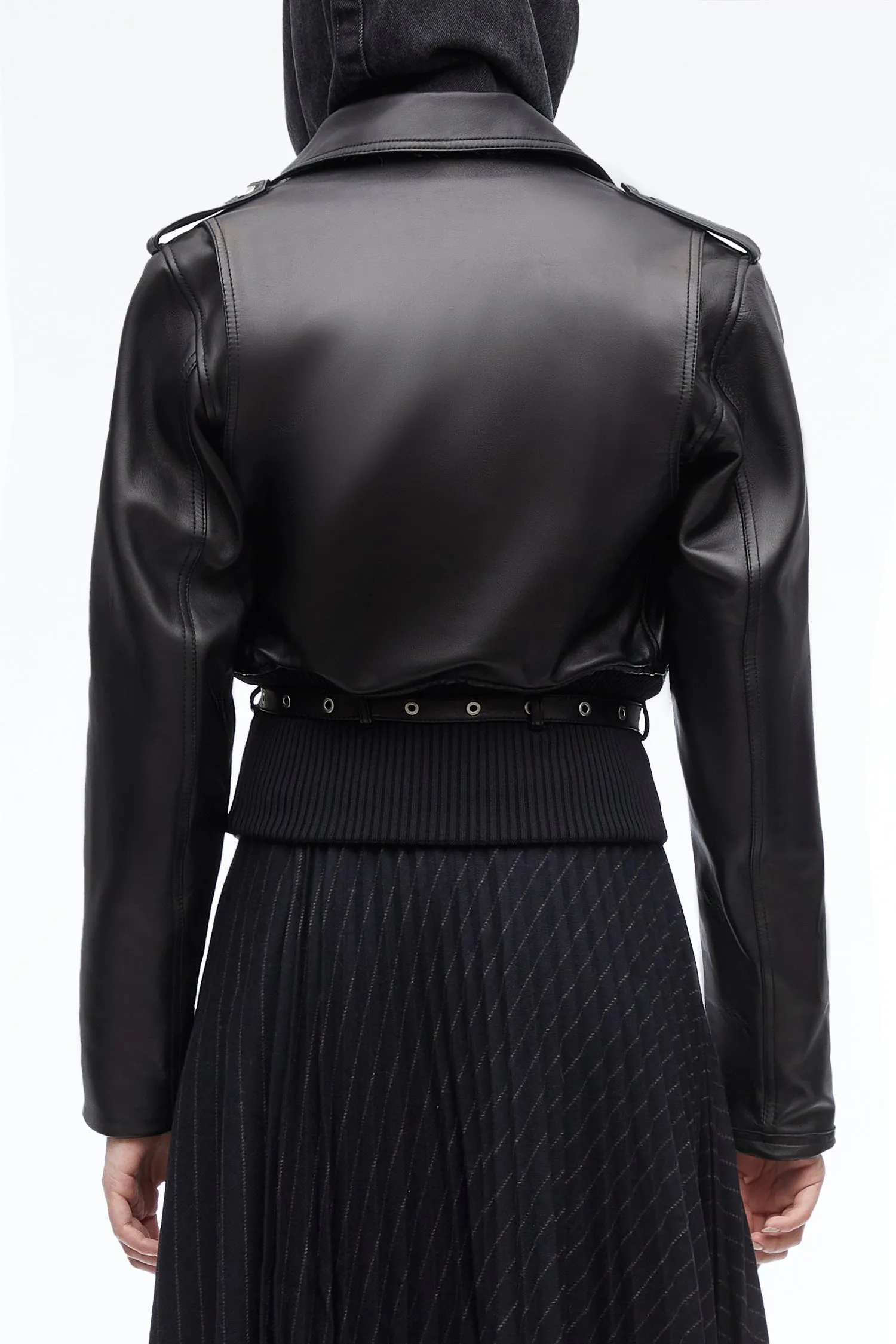 Belted Leather Biker Jacket