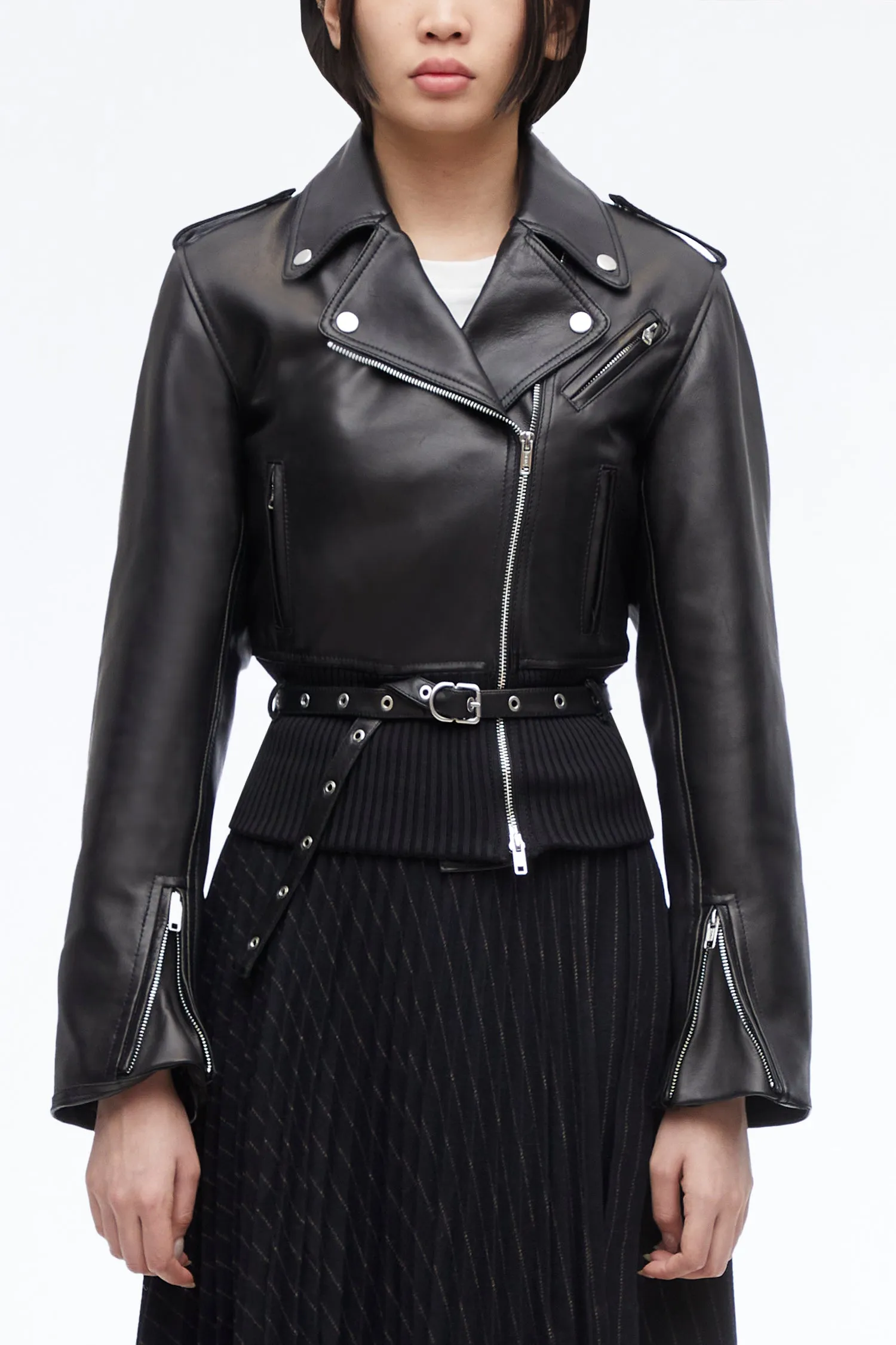 Belted Leather Biker Jacket