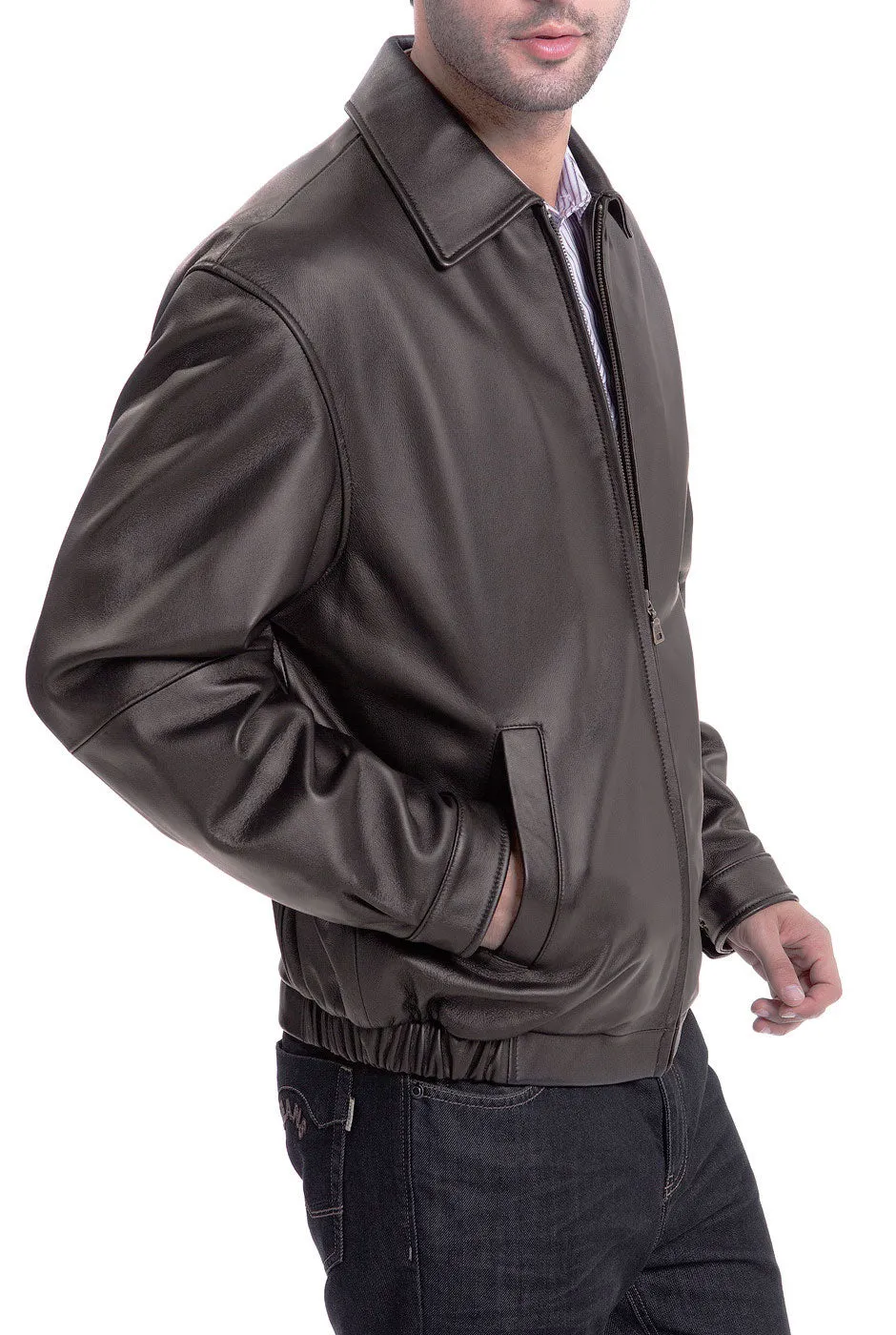 Mens Derrick Lambskin Leather Bomber Jacket by BGSD - Premium Soft Touch, Stylish Design, Versatile & Comfortable Outerwear