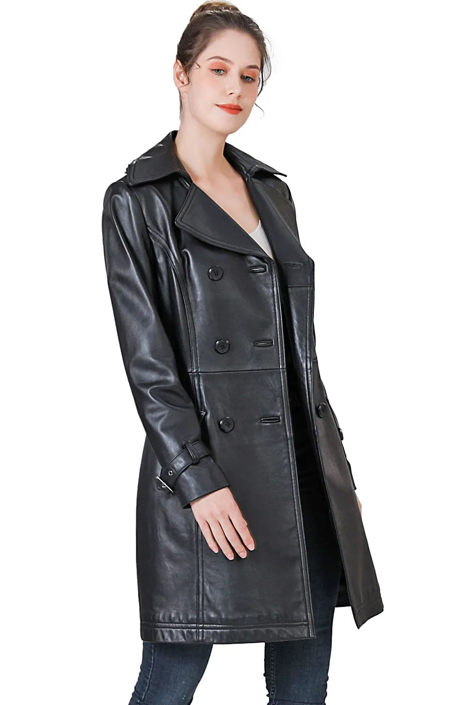 BGSD Women Ella Belted Lambskin Leather Trench Coat