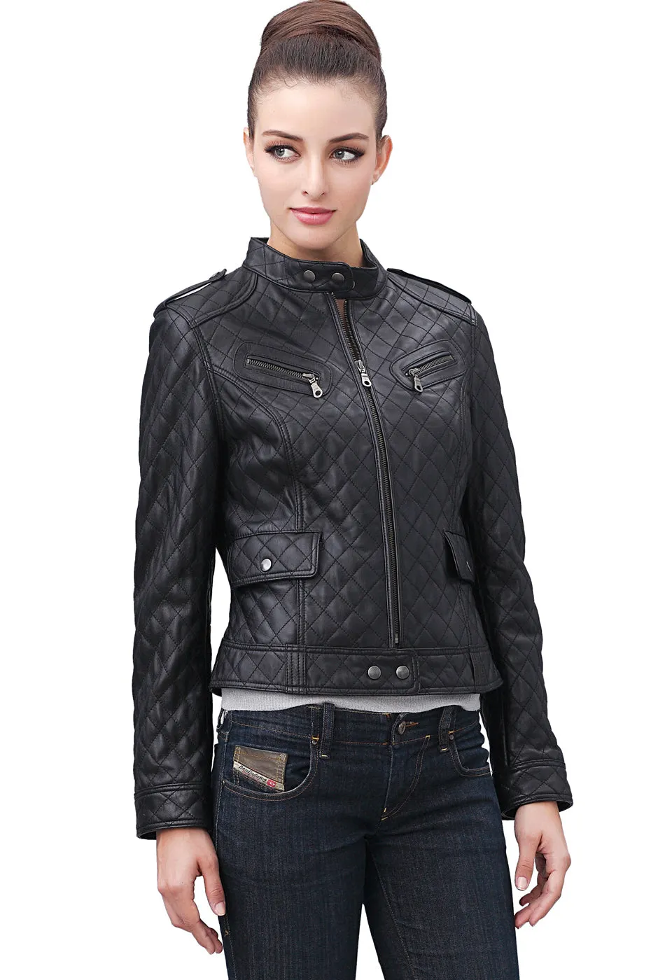 BGSD Women Hanna Quilted Lambskin Leather Jacket