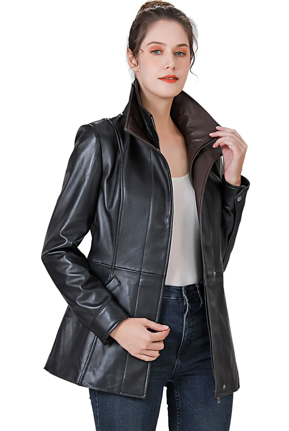 BGSD Women Kara Lambskin Leather Scuba Jacket