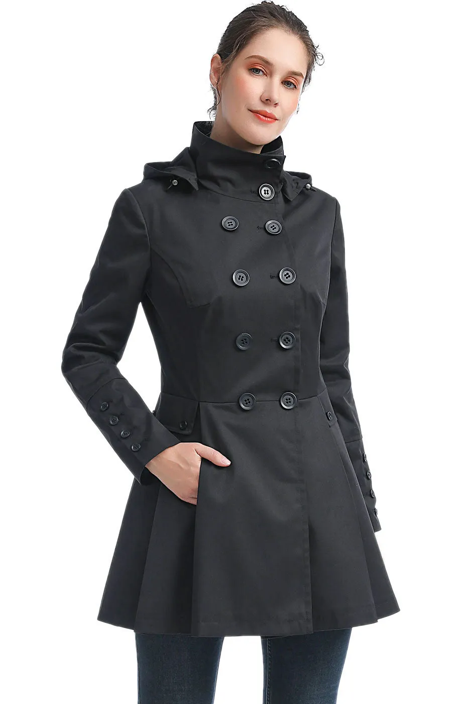 BGSD Women Nicole Waterproof Hooded Fit & Flare Trench Coat