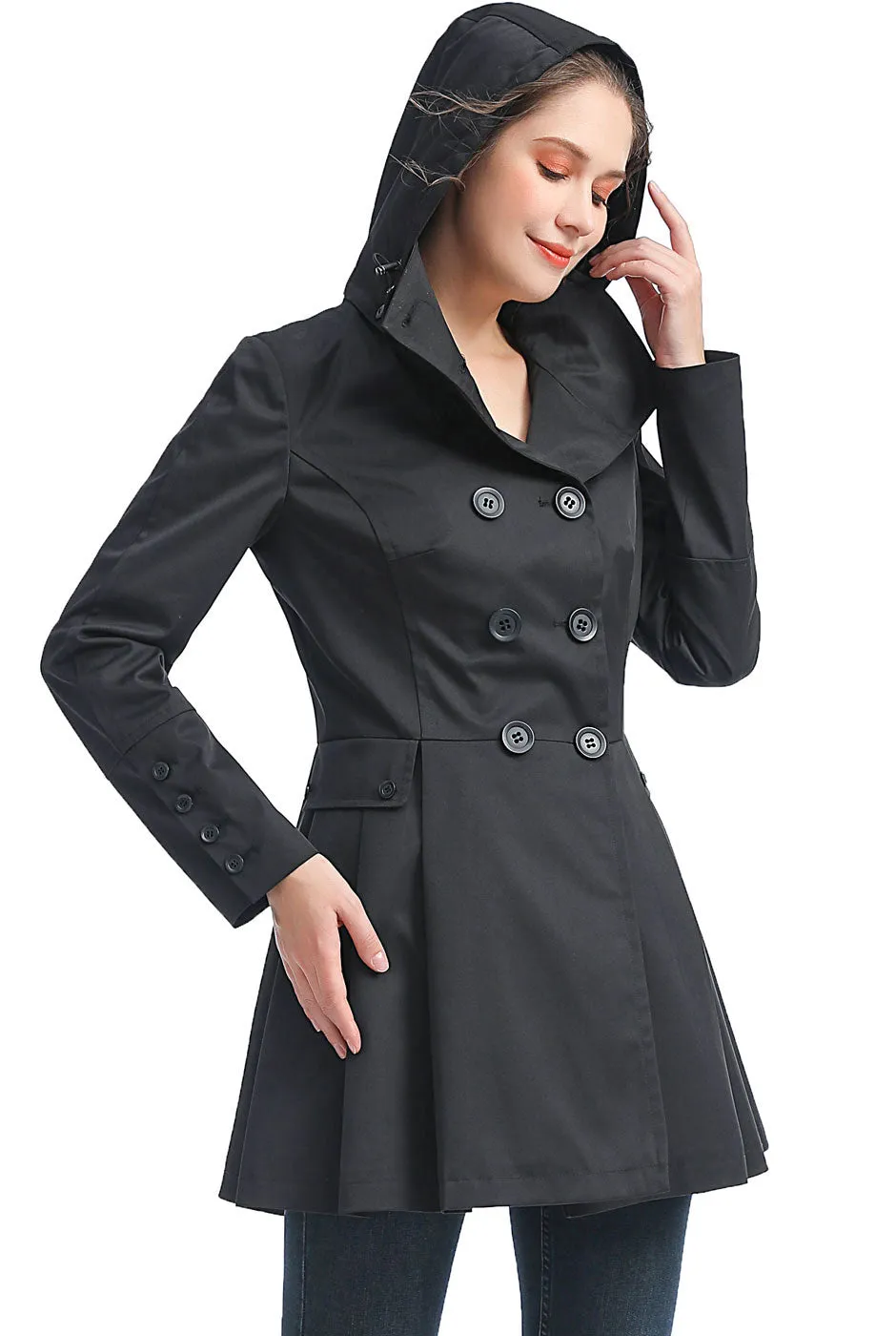 BGSD Women Nicole Waterproof Hooded Fit & Flare Trench Coat