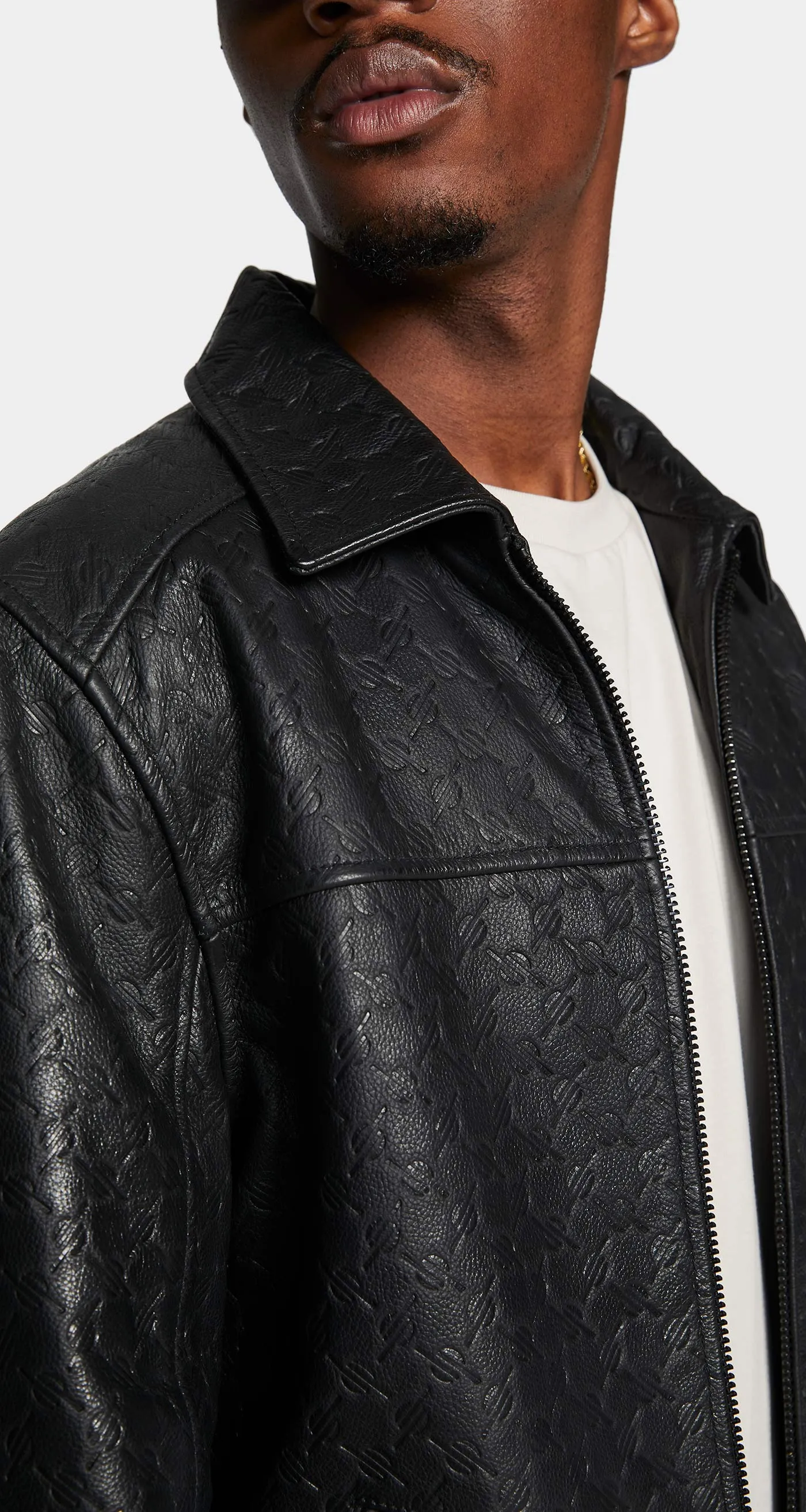 Stylish Black Monogram Leather Jacket for Men - Premium Quality Fashion Outerwear