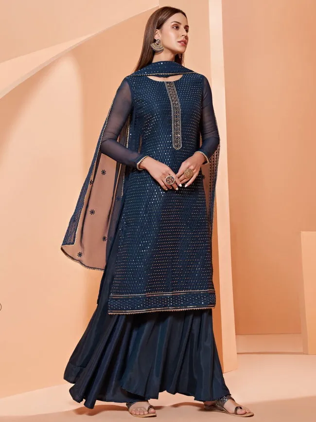 Blue Georgette Sharara Suit