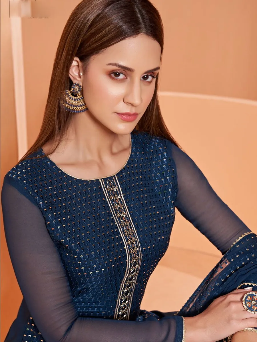 Blue Georgette Sharara Suit