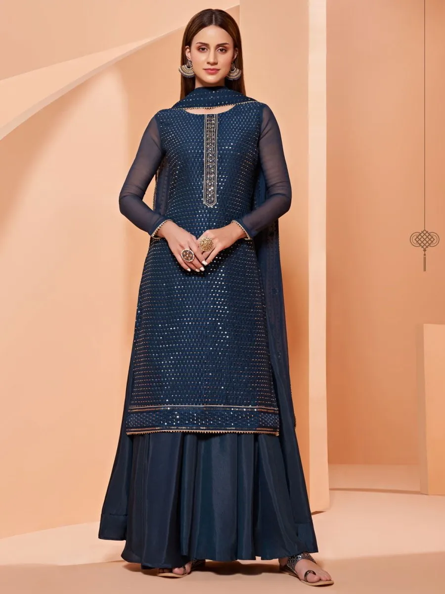 Blue Georgette Sharara Suit