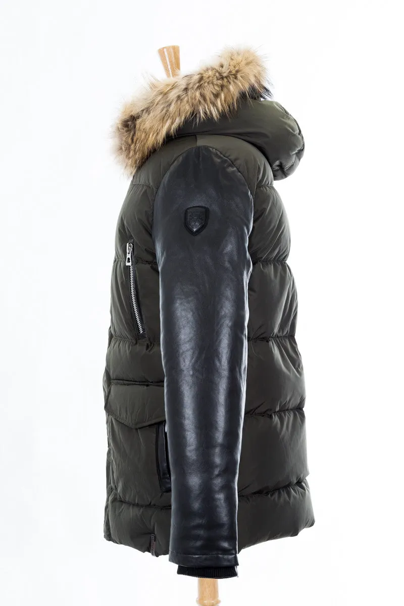 Stylish Calcot Leather Jacket with Luxurious Fur Hood and Sleeves