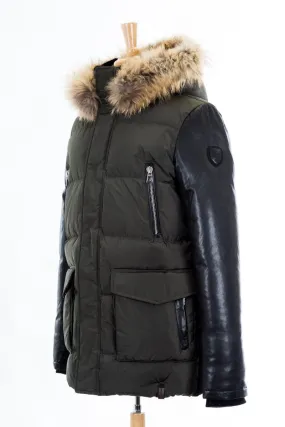 Calcot Leather Sleeved Jacket With Fur Hood