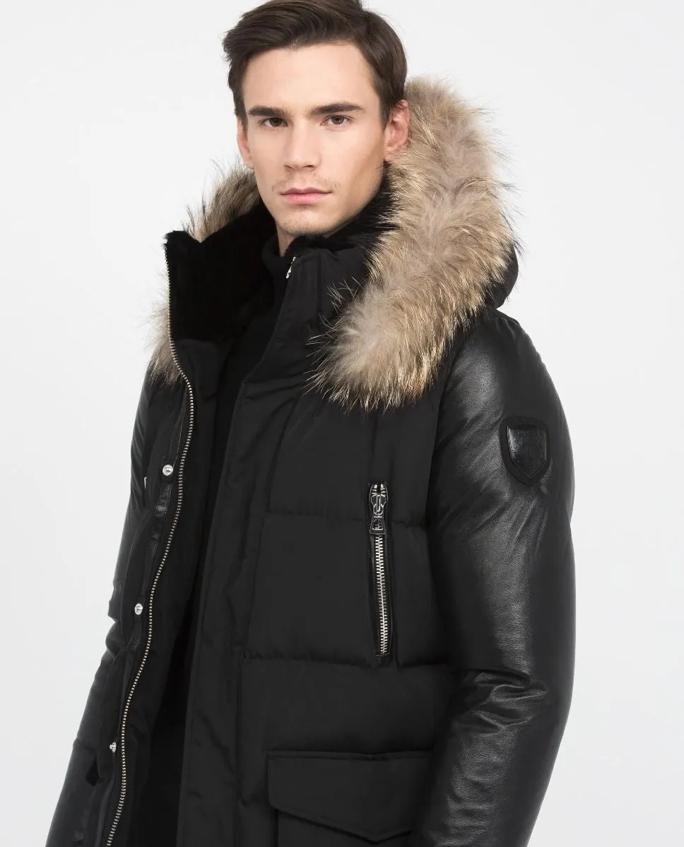 Stylish Calcot Leather Jacket with Luxurious Fur Hood and Sleeves