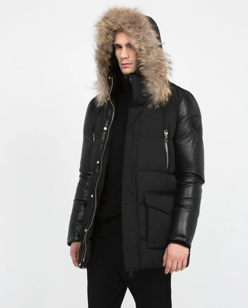 Stylish Calcot Leather Jacket with Luxurious Fur Hood and Sleeves