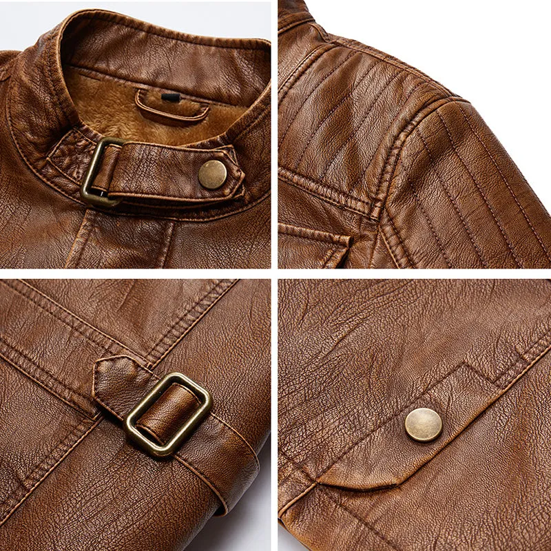 Casual Retro Multi-pocket Thick Men's Leather Jacket