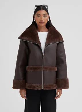 Chocolate Brown Faux Leather Fur Lined Jacket – Dante