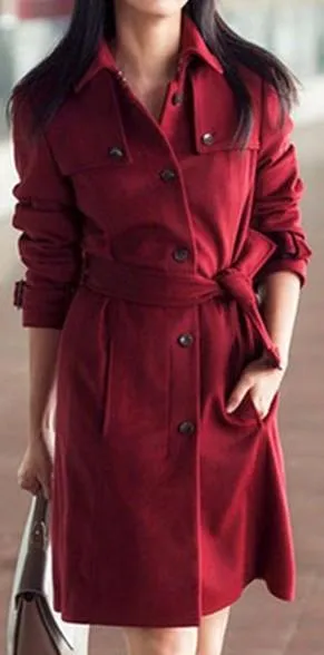 Red Ciala Woolen Trench Coat