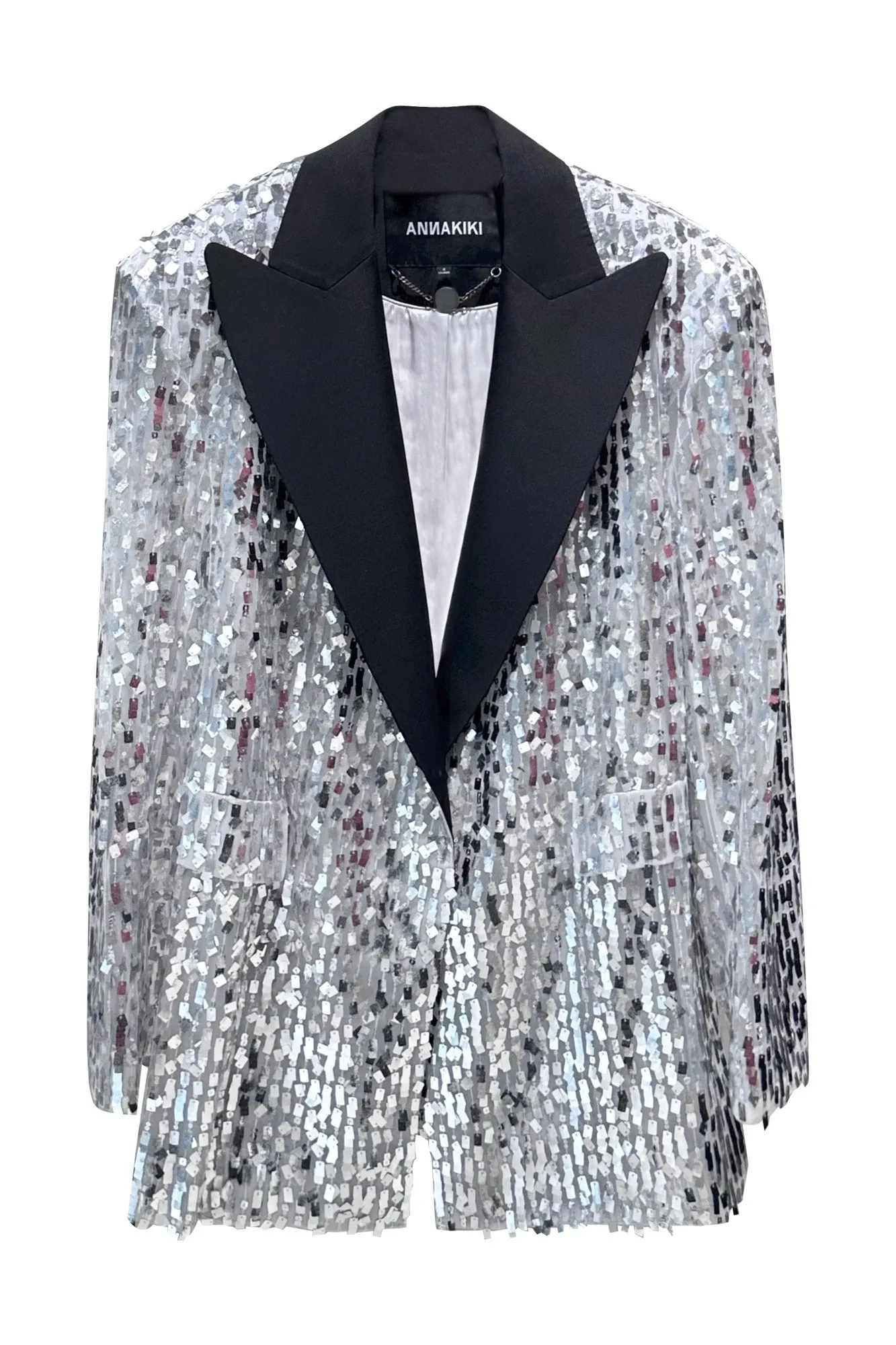 Contrast collar sequin suit