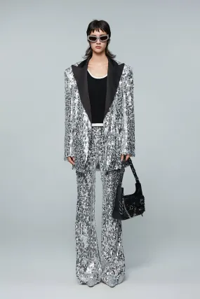 Contrast collar sequin suit