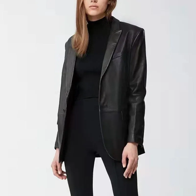 Cool Recycled One Button Vegan Leather Blazer Jacket Fall winter