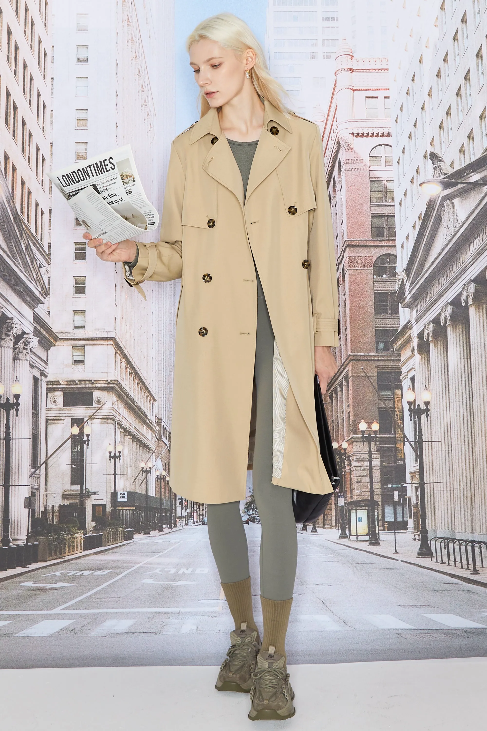 Double-Breasted Classic Lapel Long Trench Coat