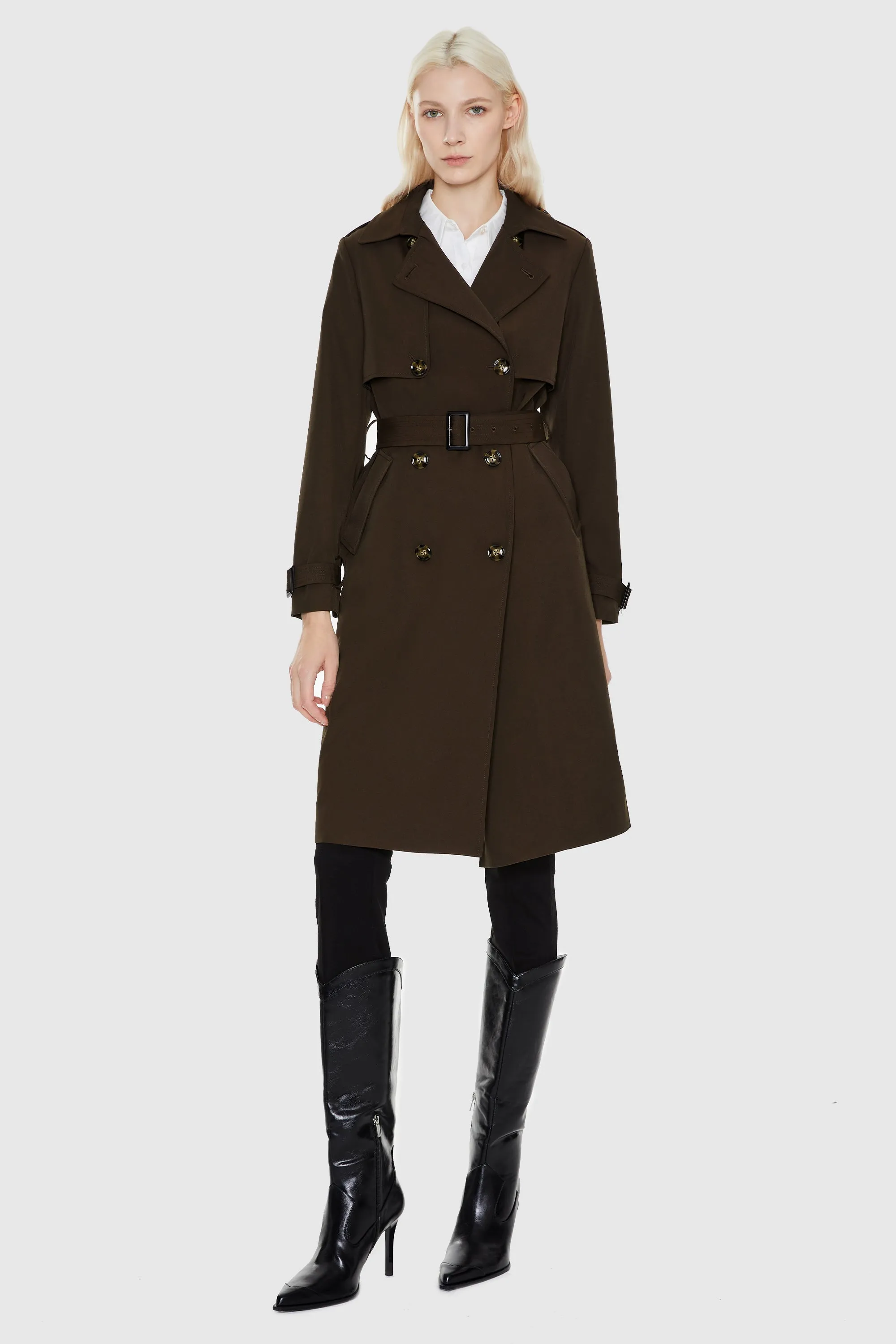 Double-Breasted Classic Lapel Long Trench Coat