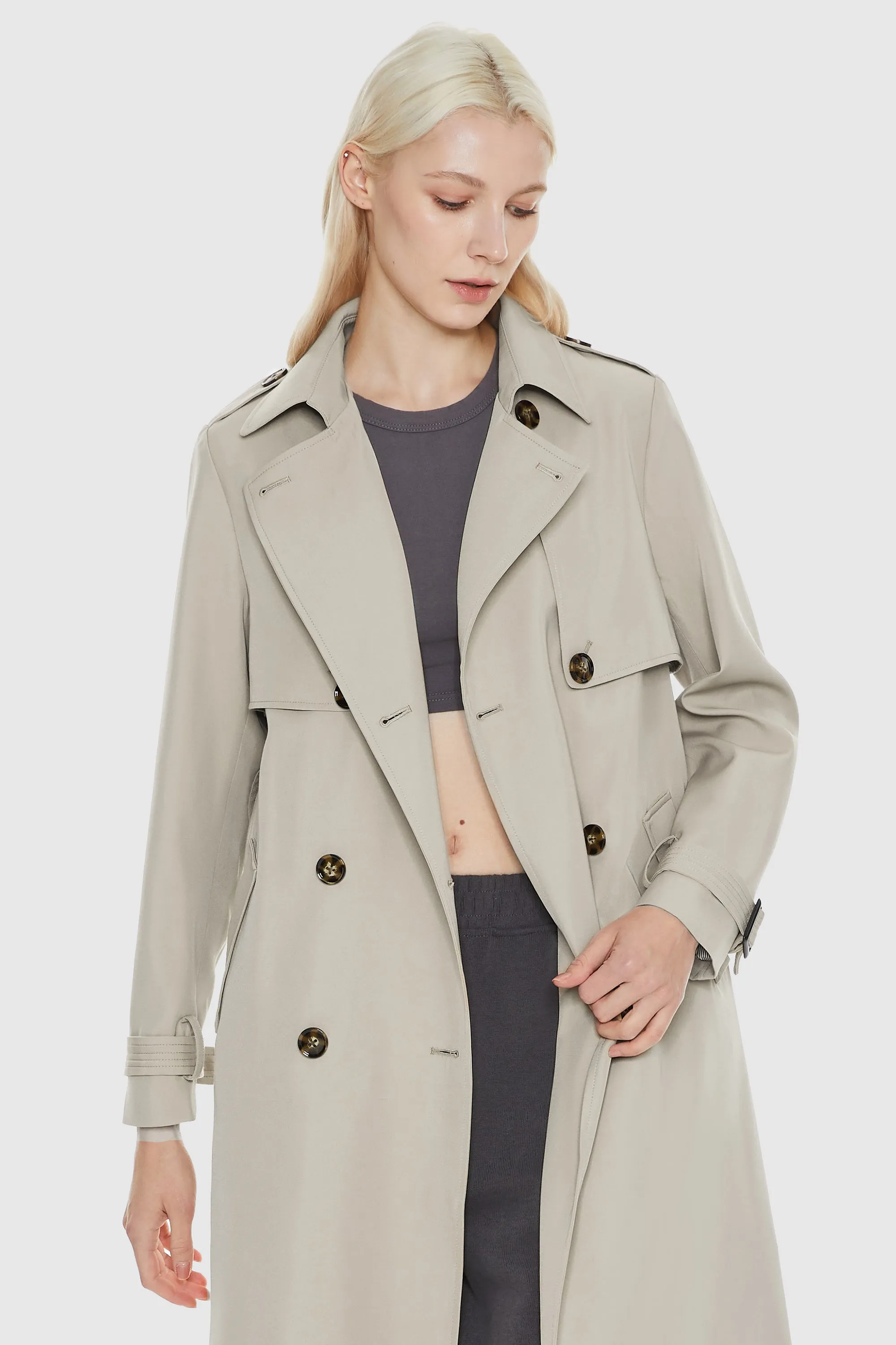 Double-Breasted Classic Lapel Long Trench Coat