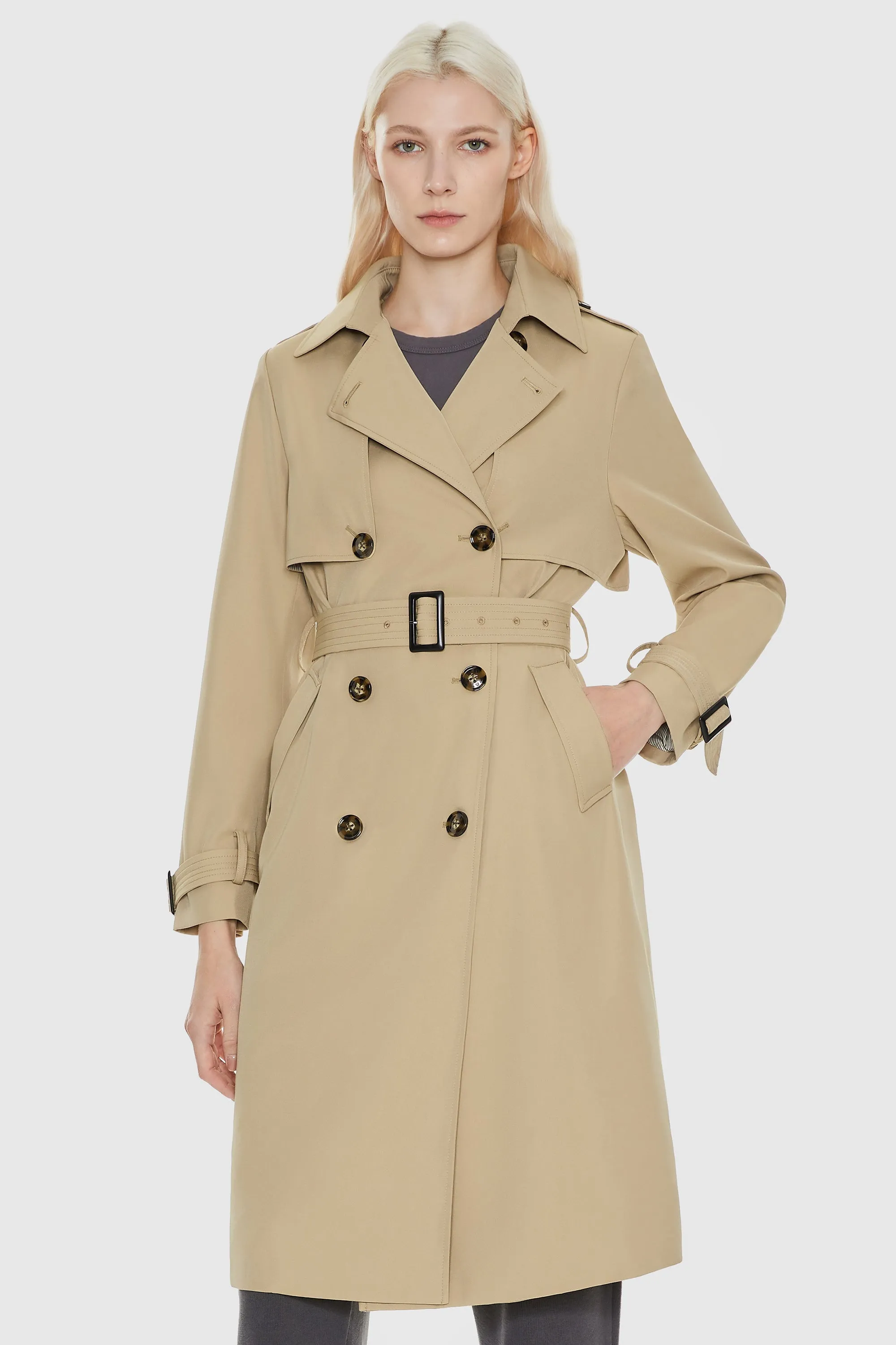 Double-Breasted Classic Lapel Long Trench Coat