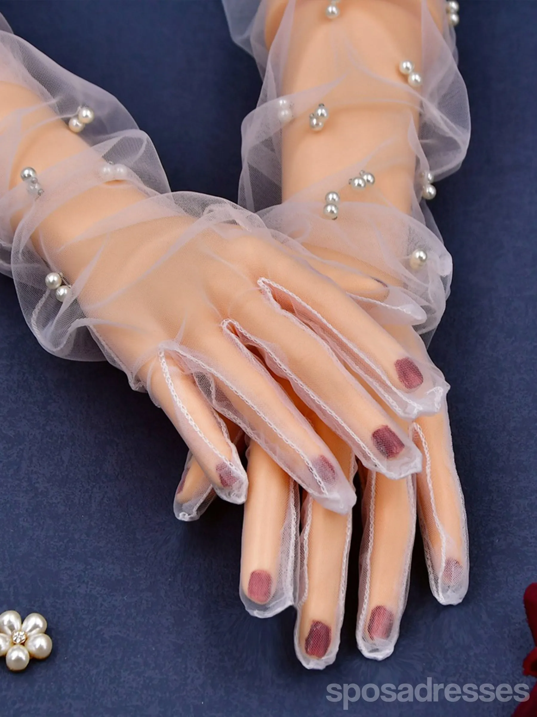 Elegant pearls  Simple Long Bridal Gloves, VM07