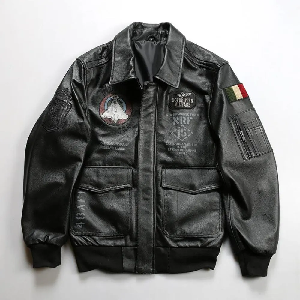 Embroidery A2 Aviator Leather Jacket