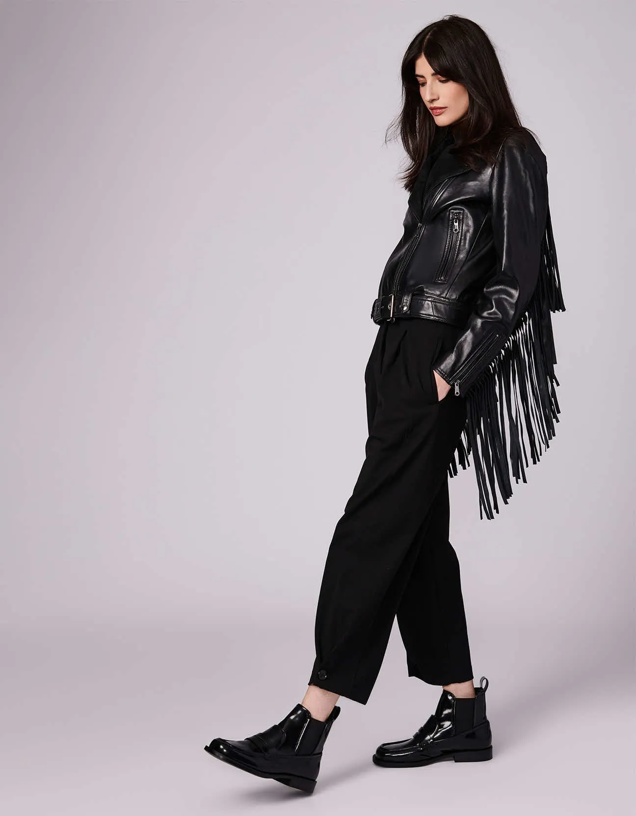 Extended Fringe Leather Moto Jacket