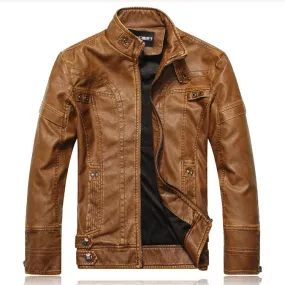 Fashion Simple Pocket Men's Leather Jacket