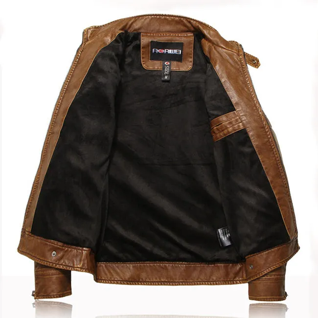 Fashion Simple Pocket Men's Leather Jacket