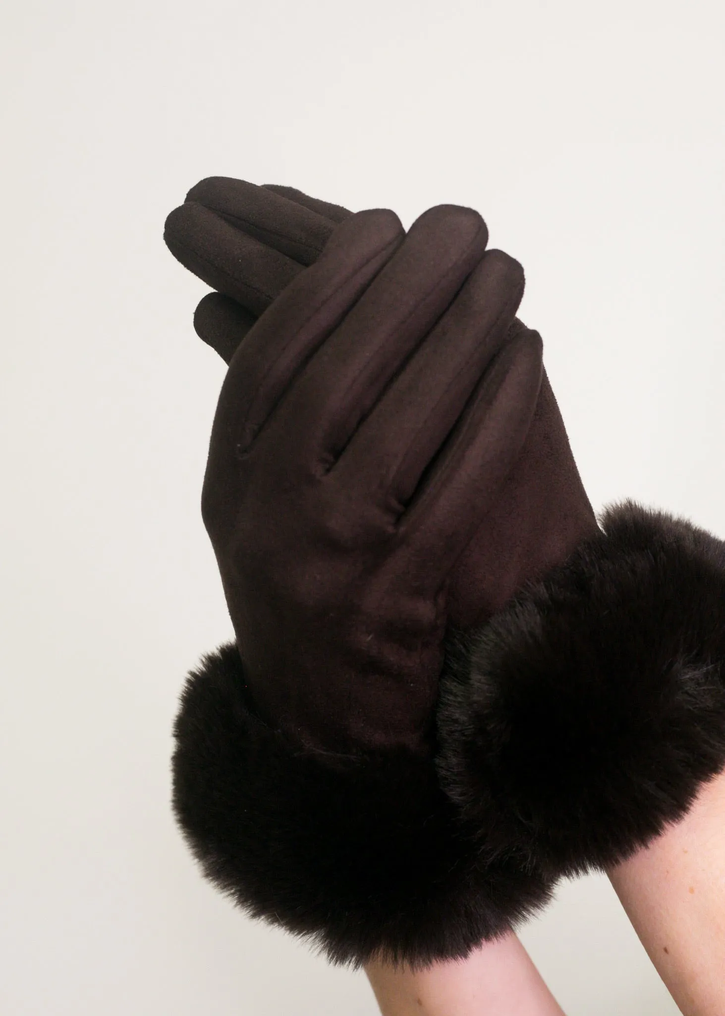 Faux Fur Gloves - Dark Brown