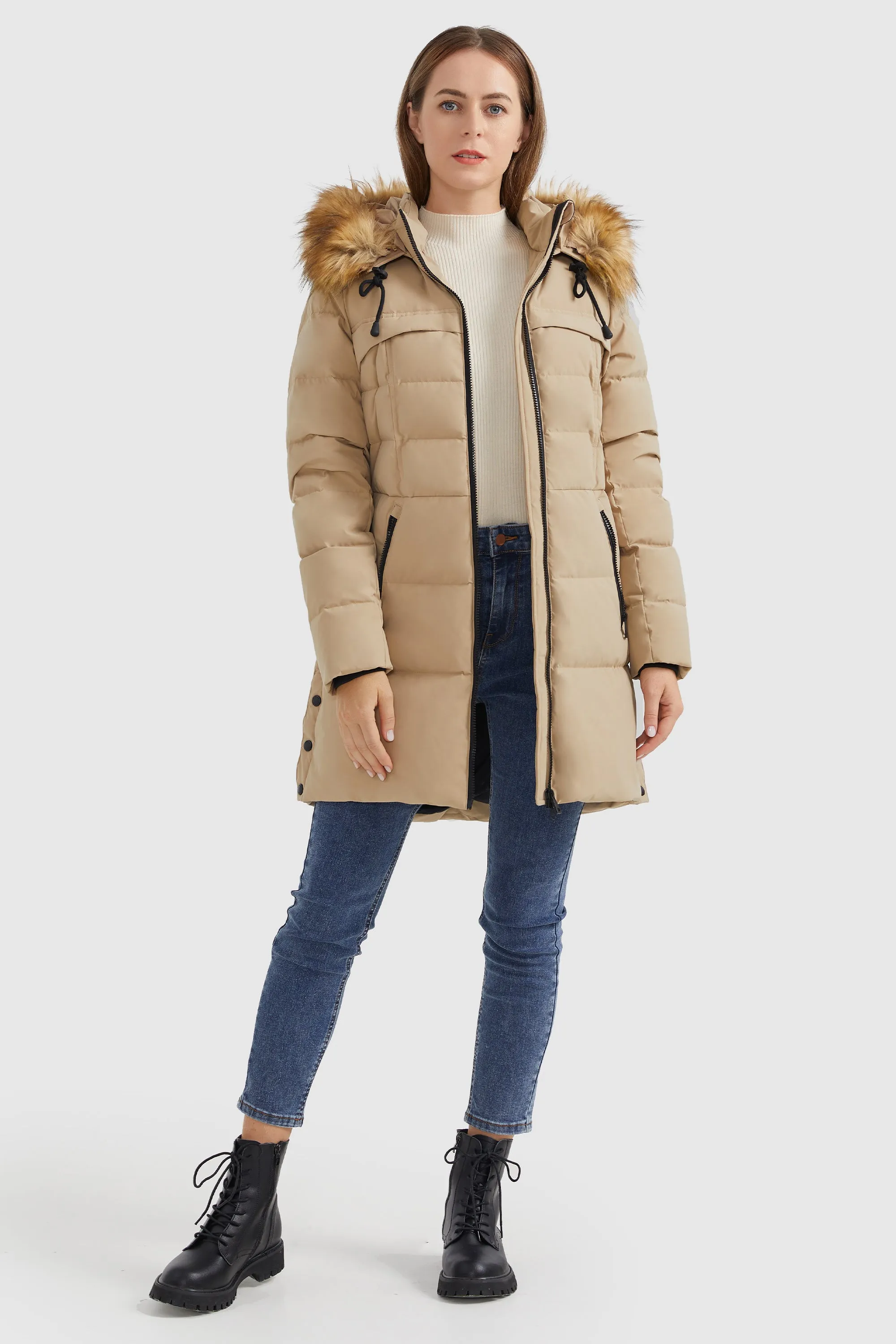 Faux Fur Trim Hood Winter Down Jacket