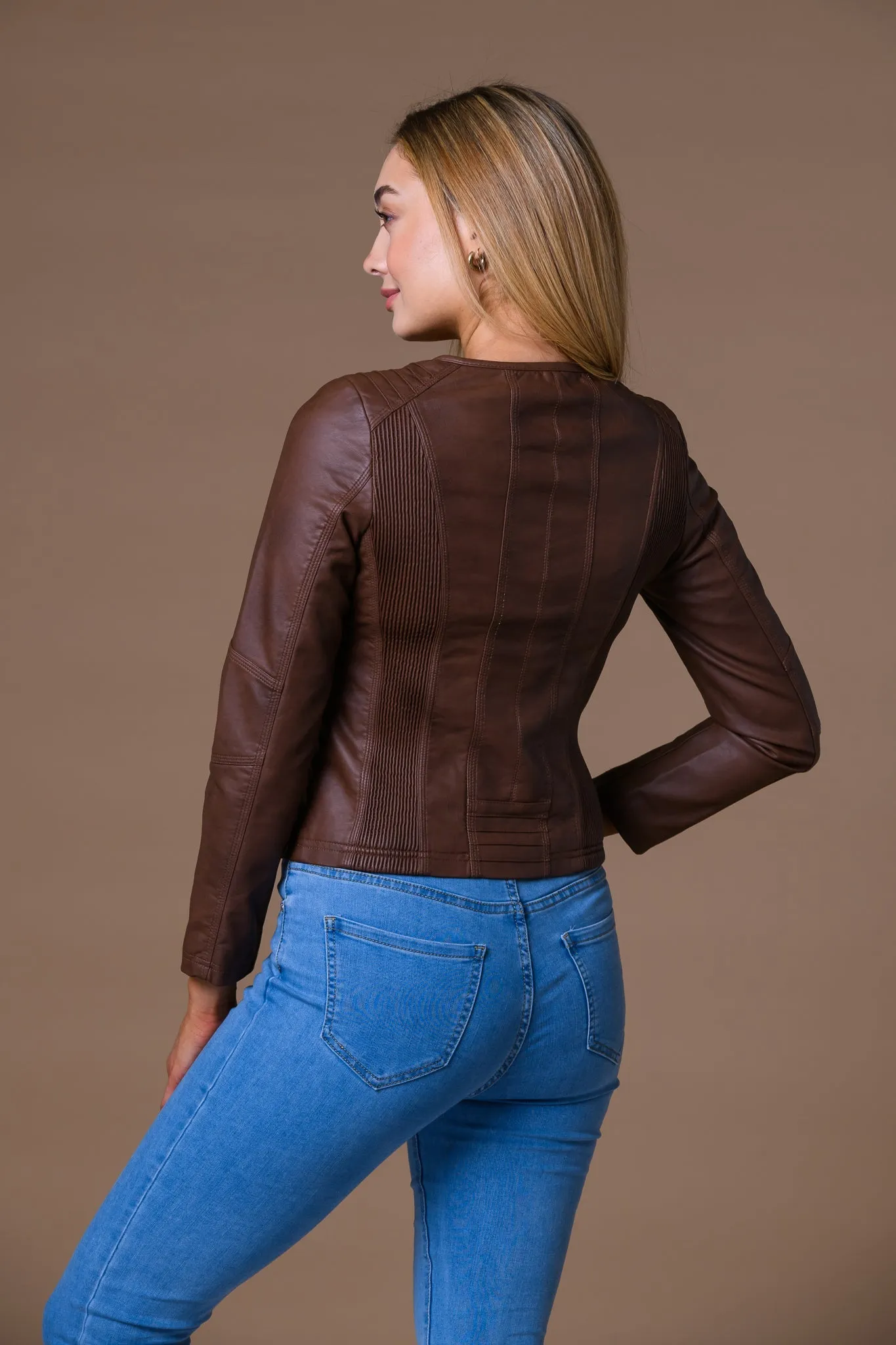 Faux Leather Panel Jacket