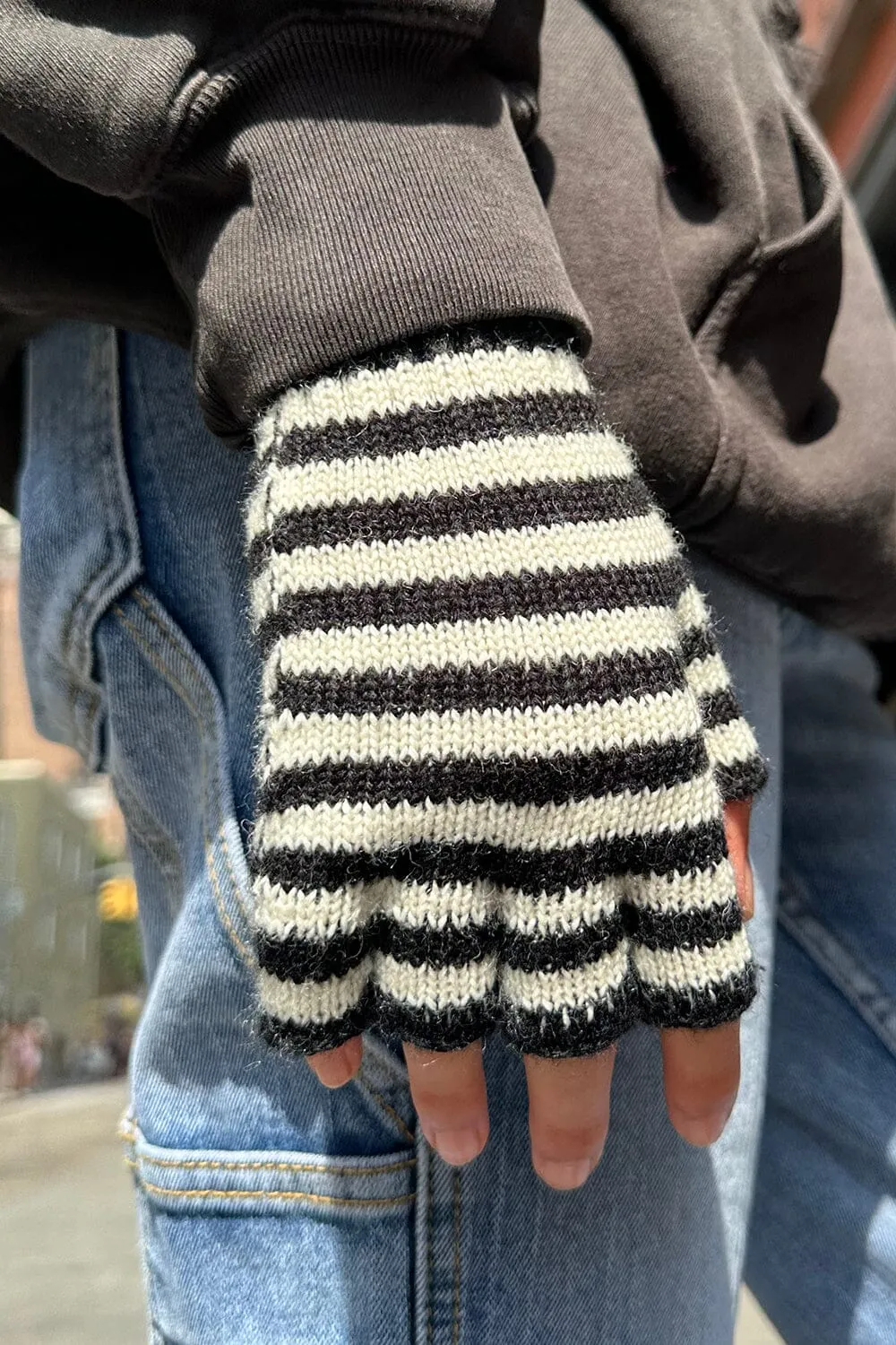 Fingerless Wool Striped Gloves