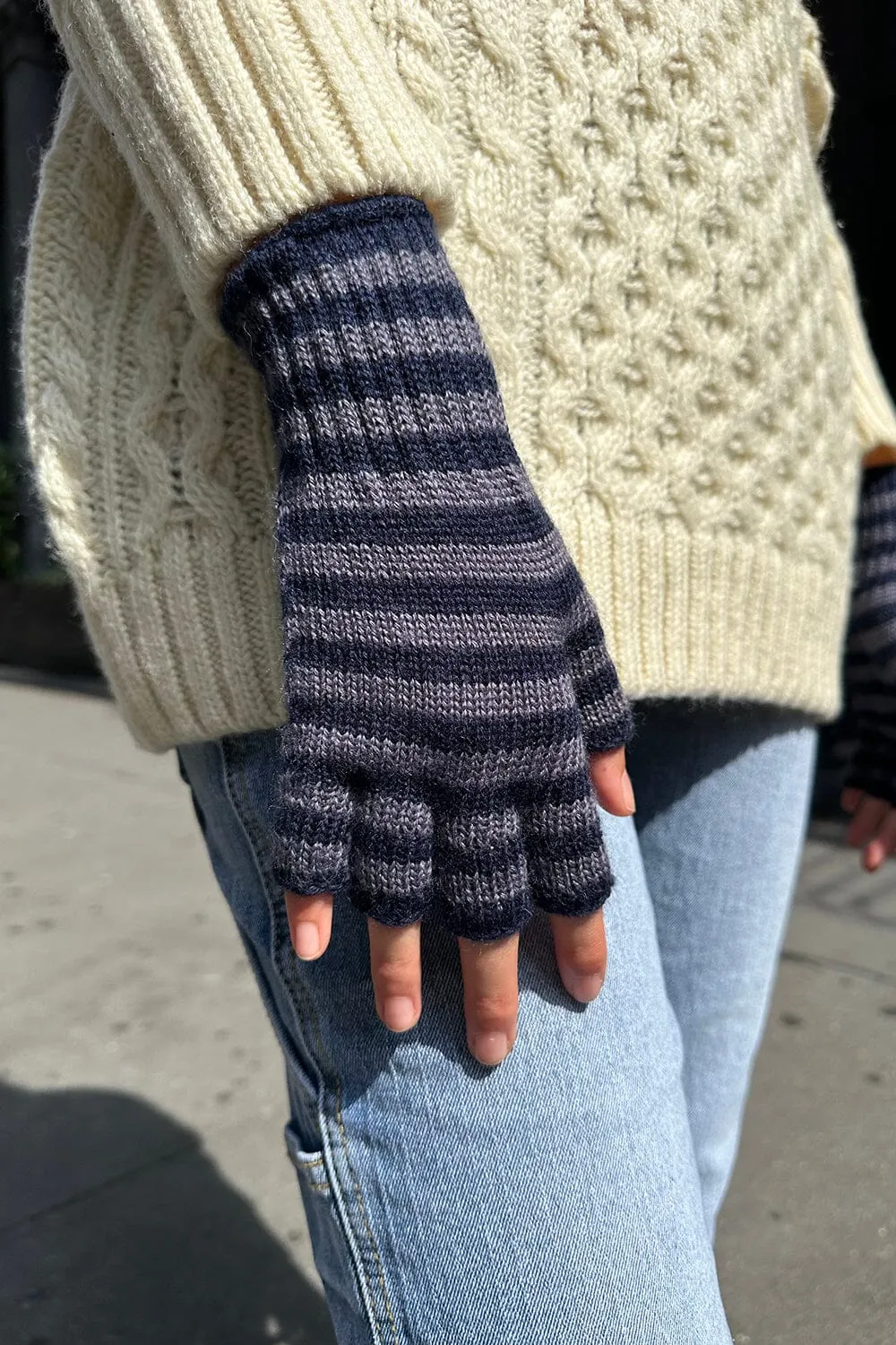 Fingerless Wool Striped Gloves