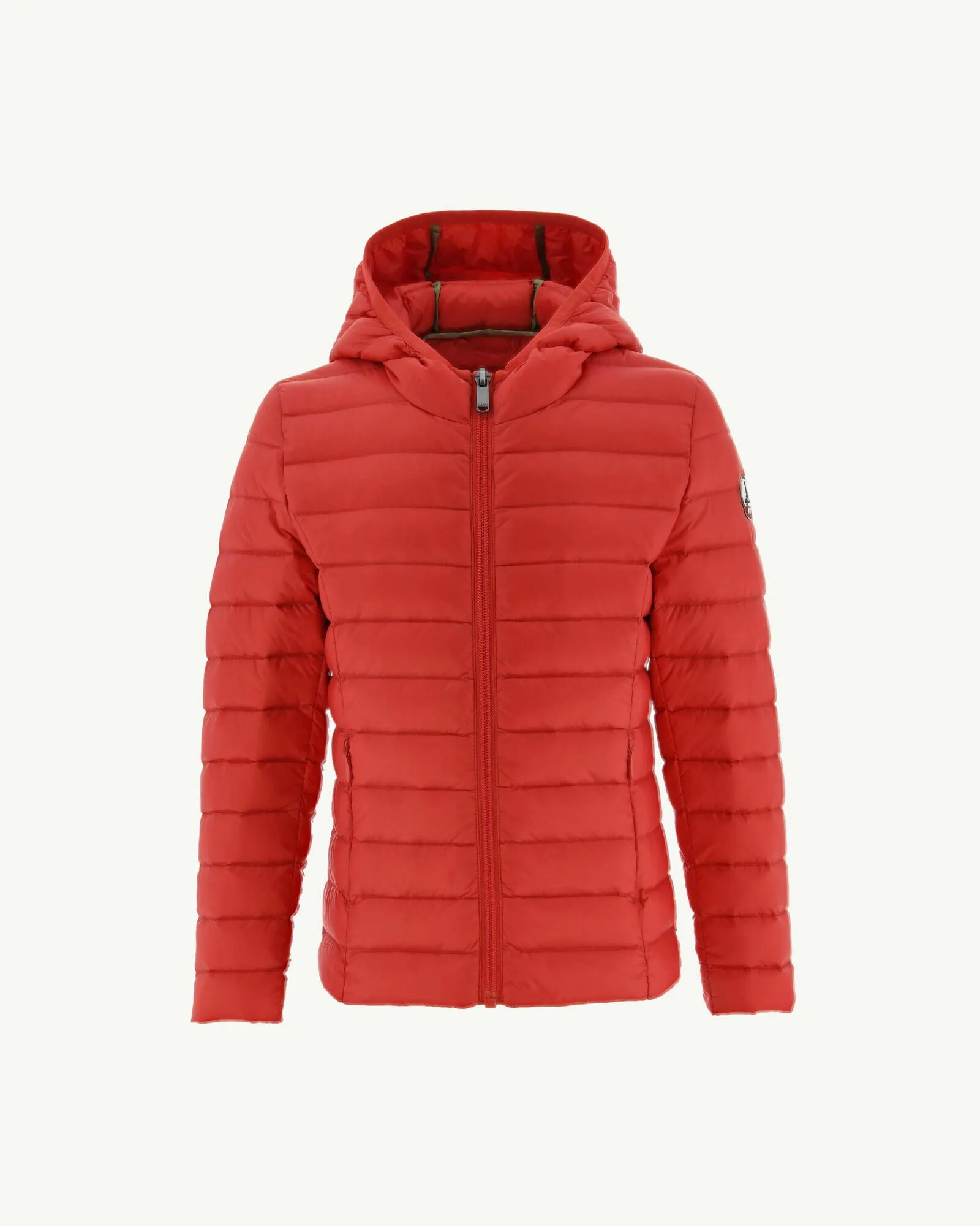 Fire red Hooded down jacket Carla