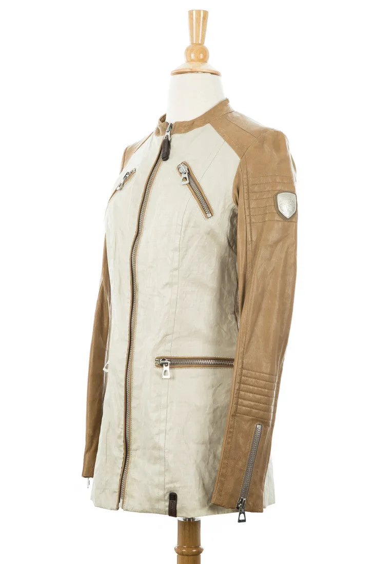 Gillian Waxed Linen Jacket With Leather Sleeves